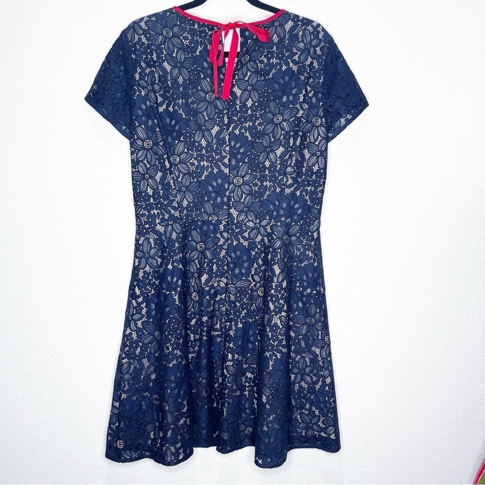 Brooks Brothers Red Fleece Lace Skater Fit & Flare Tie Back Dress Preppy Work - Picture 5 of 11